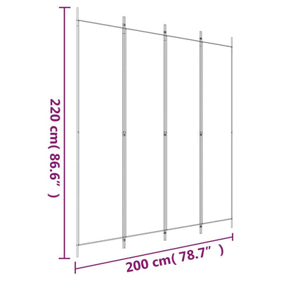 4-panels rumdeler 200x220 cm stof hvid