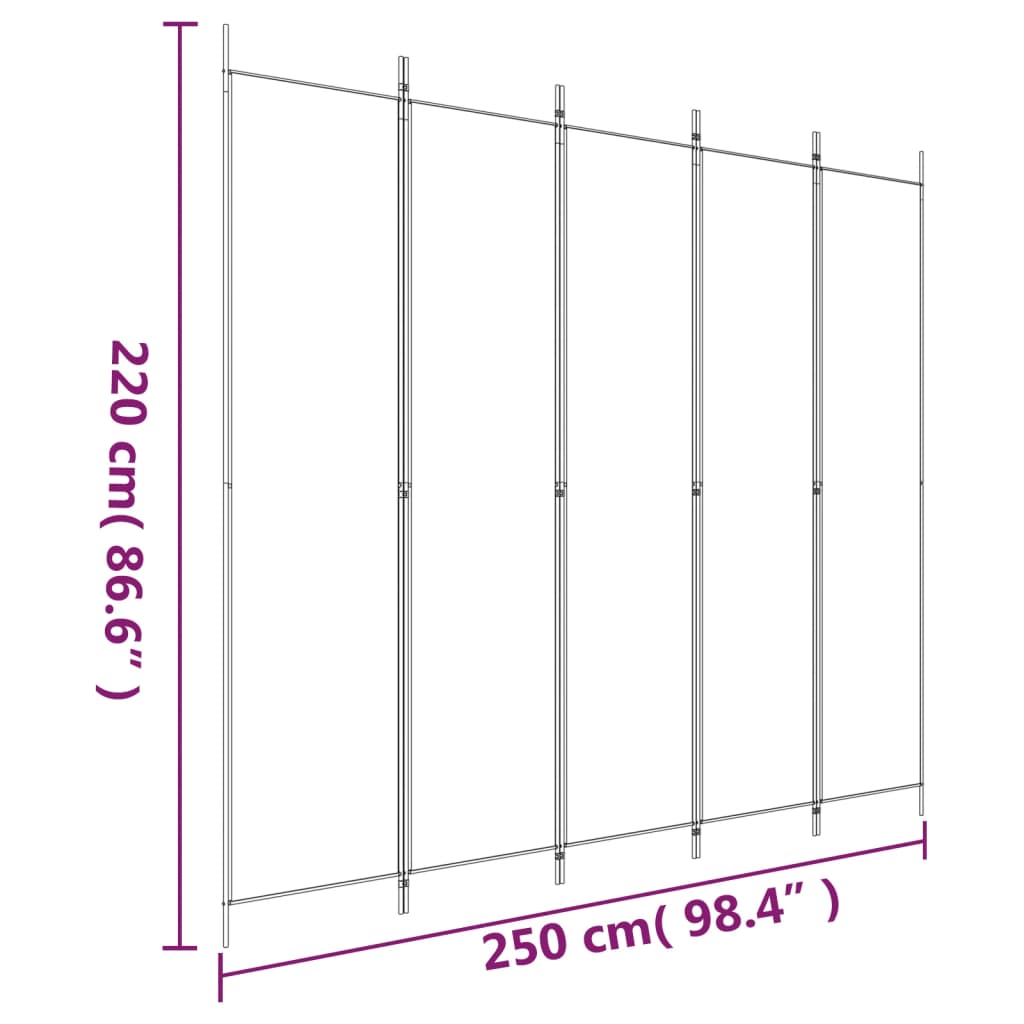 vidaXL 5-panels rumdeler 250x220 cm stof hvid