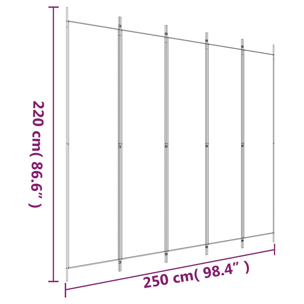 5-panels rumdeler 250x220 cm stof brun