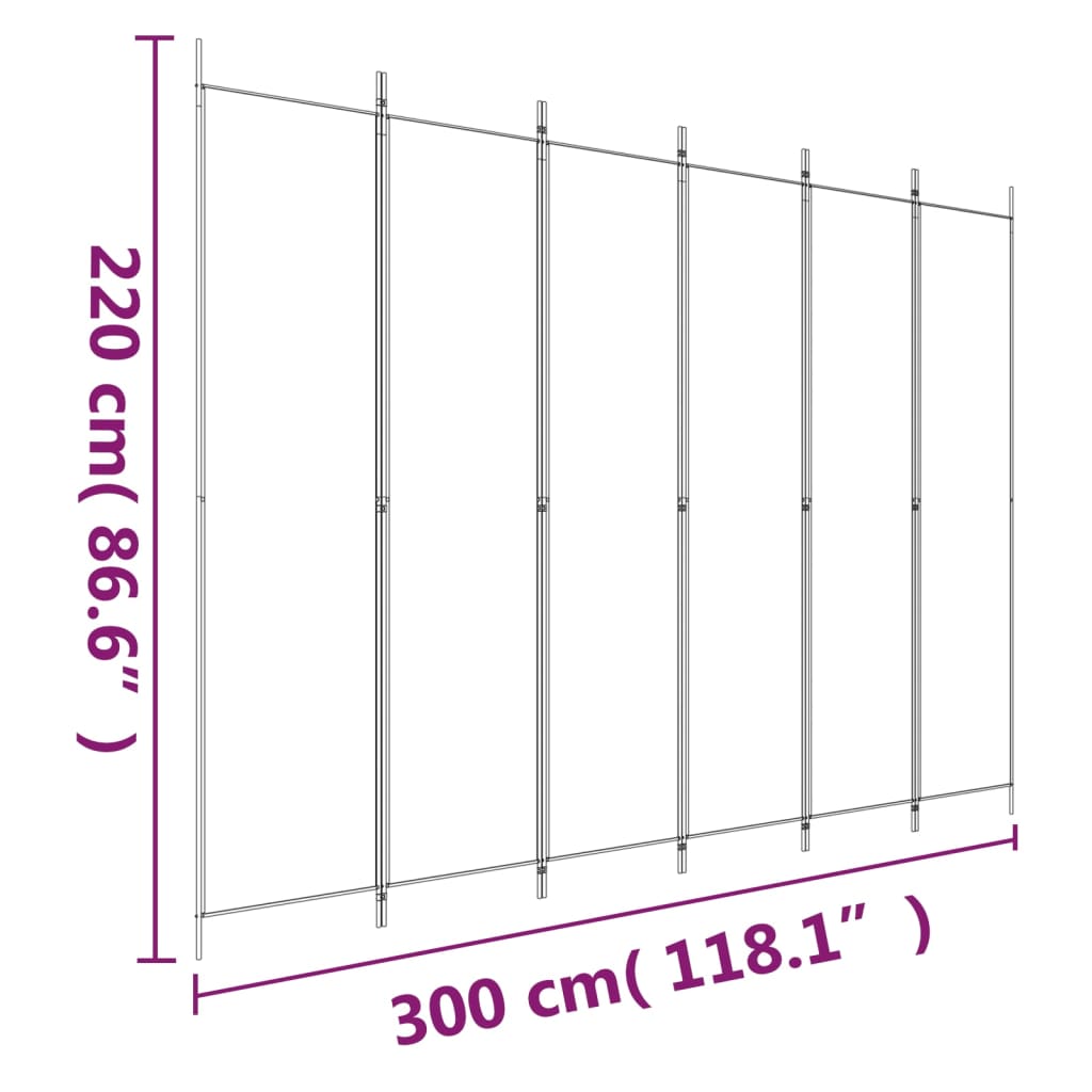 6-panels rumdeler 300x220 cm stof hvid