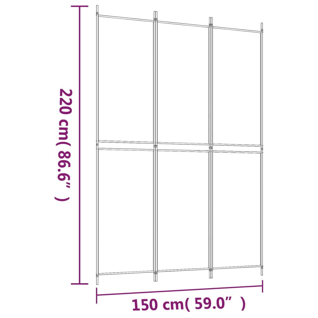 3-panels rumdeler 150x220 cm stof hvid