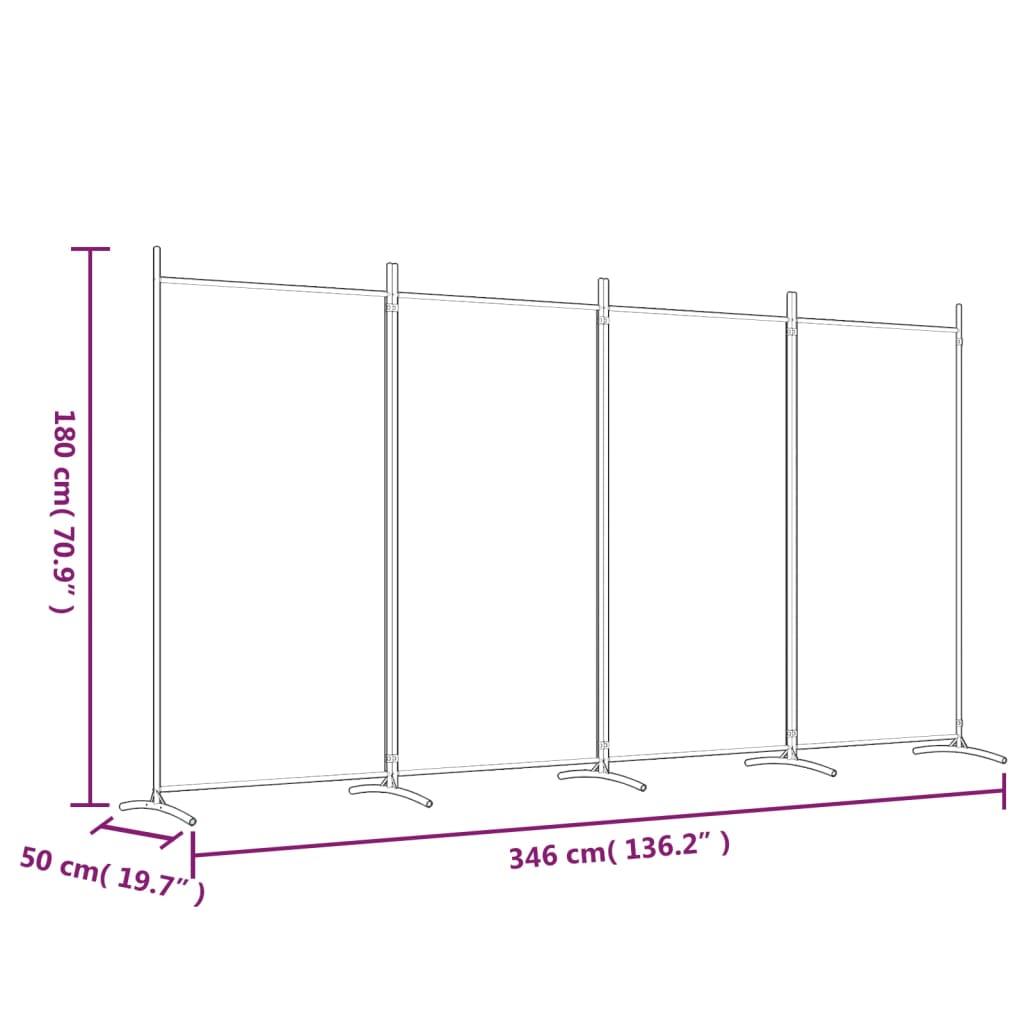 4-panels rumdeler 346x180 cm stof hvid