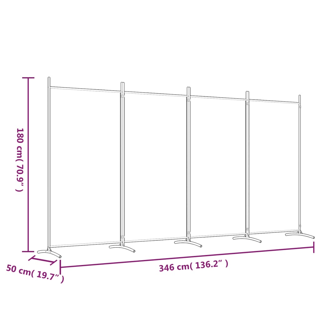 4-panels rumdeler 346x180 cm stof sort