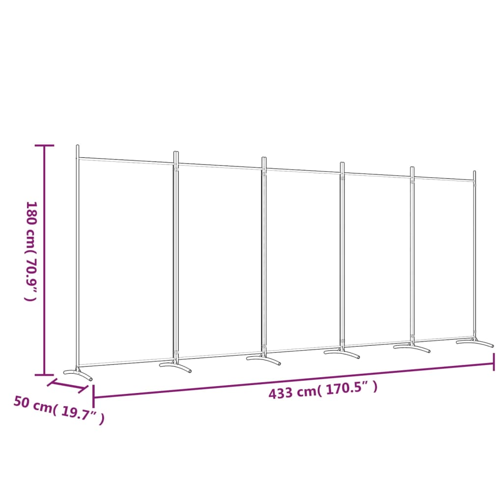 5-panels rumdeler 433x180 cm stof hvid