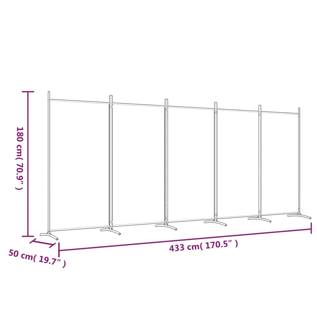 5-panels rumdeler 433x180 cm stof antracitgrå