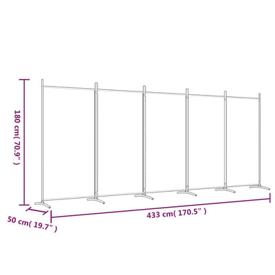 5-panels rumdeler 433x180 cm stof sort