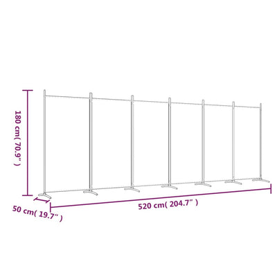 6-panels rumdeler 520x180 cm stof hvid