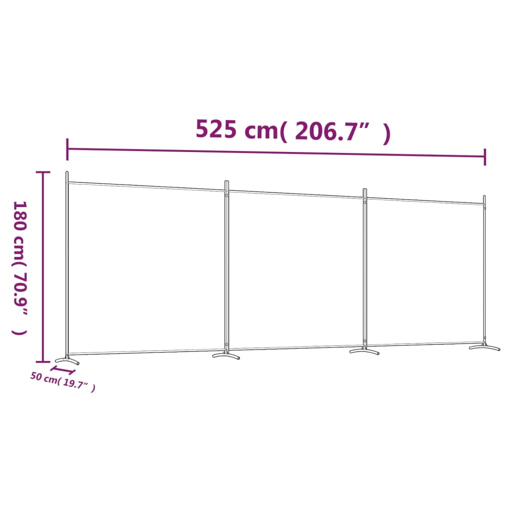 vidaXL 3-panels rumdeler 525x180 cm stof hvid