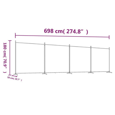 4-panels rumdeler 698x180 cm stof hvid