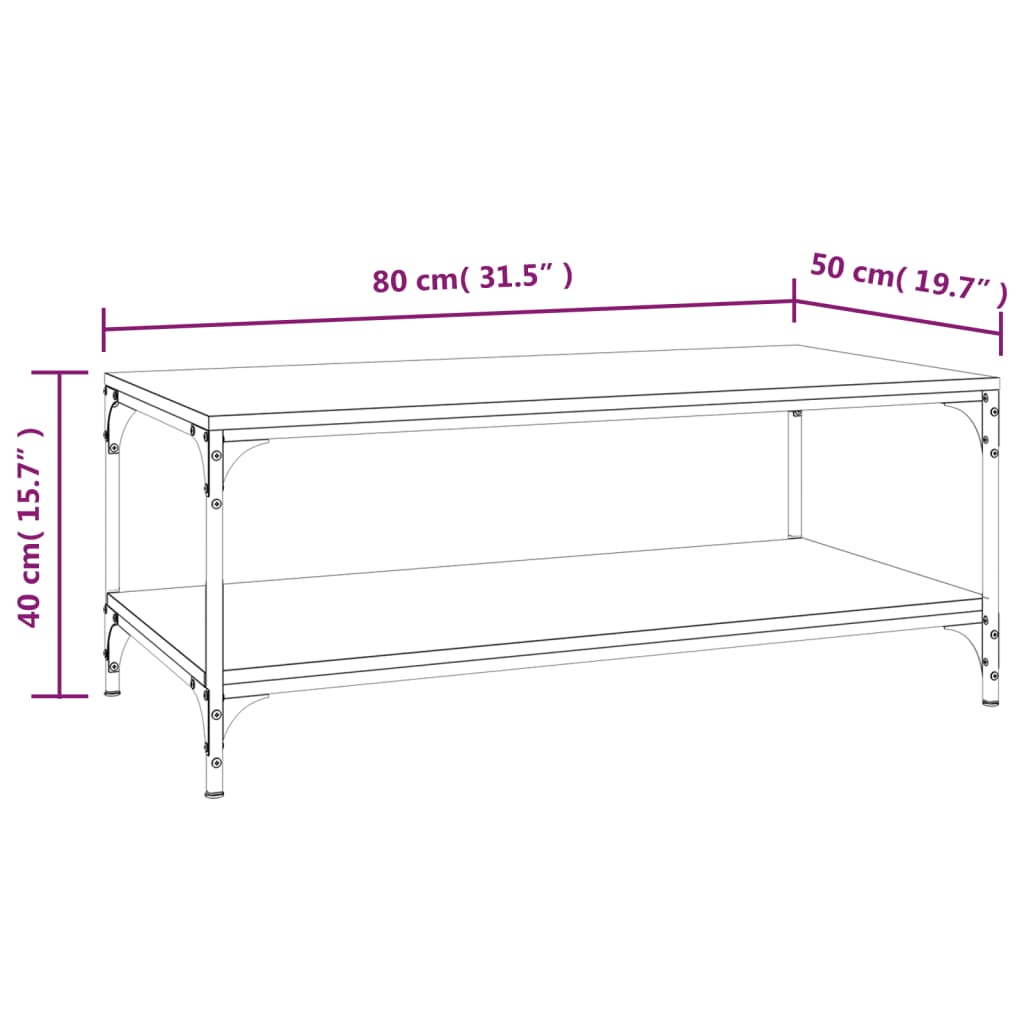 sofabord 80x50x40 cm konstrueret træ sort