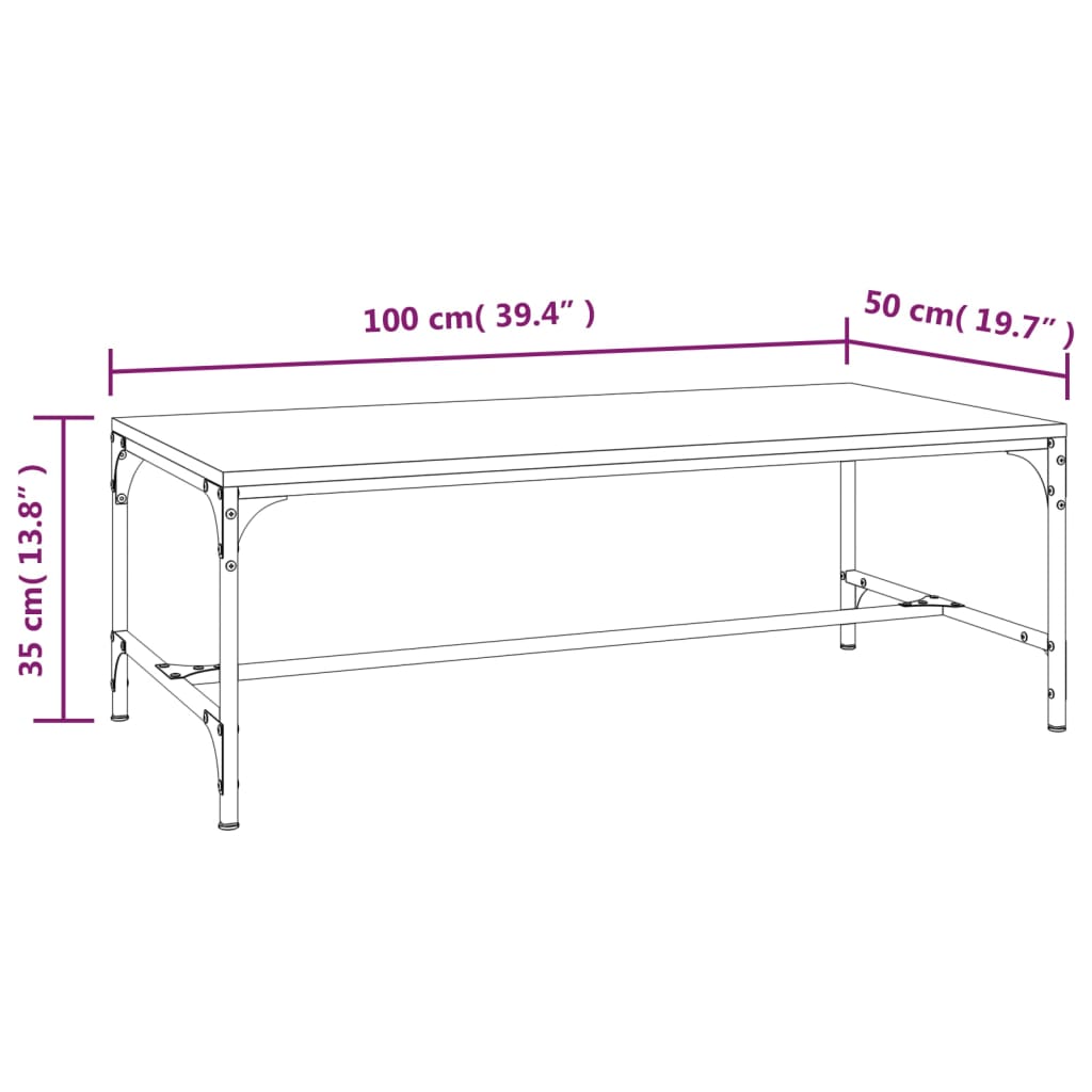 sofabord 100x50x35 cm massivt konstrueret træ sort