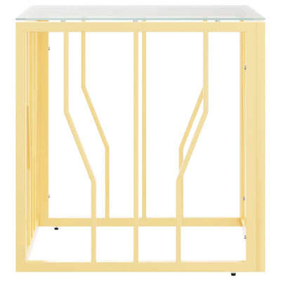 sofabord 50x50x50 cm rustfrit stål og glas guldfarvet