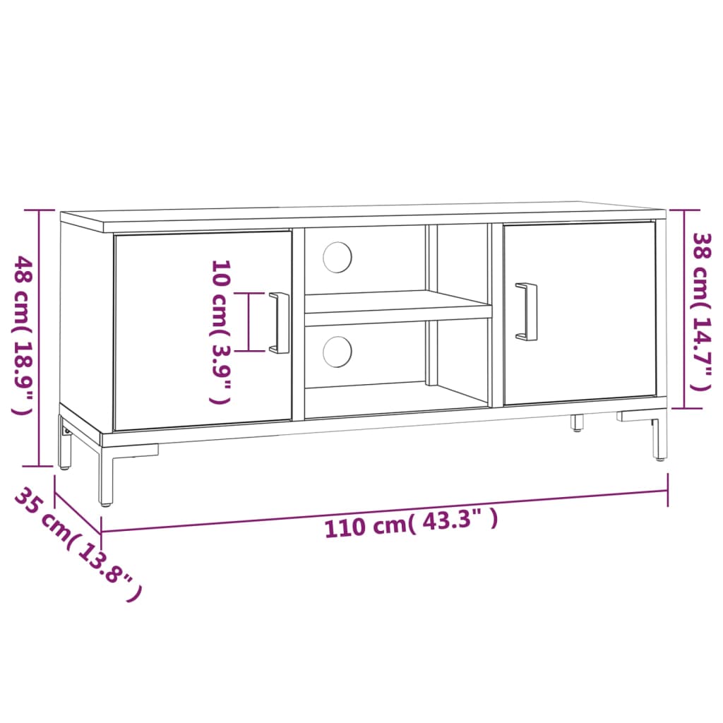 tv-bord 110x35x48 cm massivt fyrretræ brun