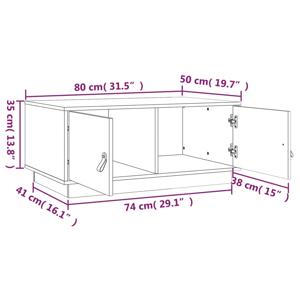 sofabord 80x50x35 cm massivt fyrretræ hvid