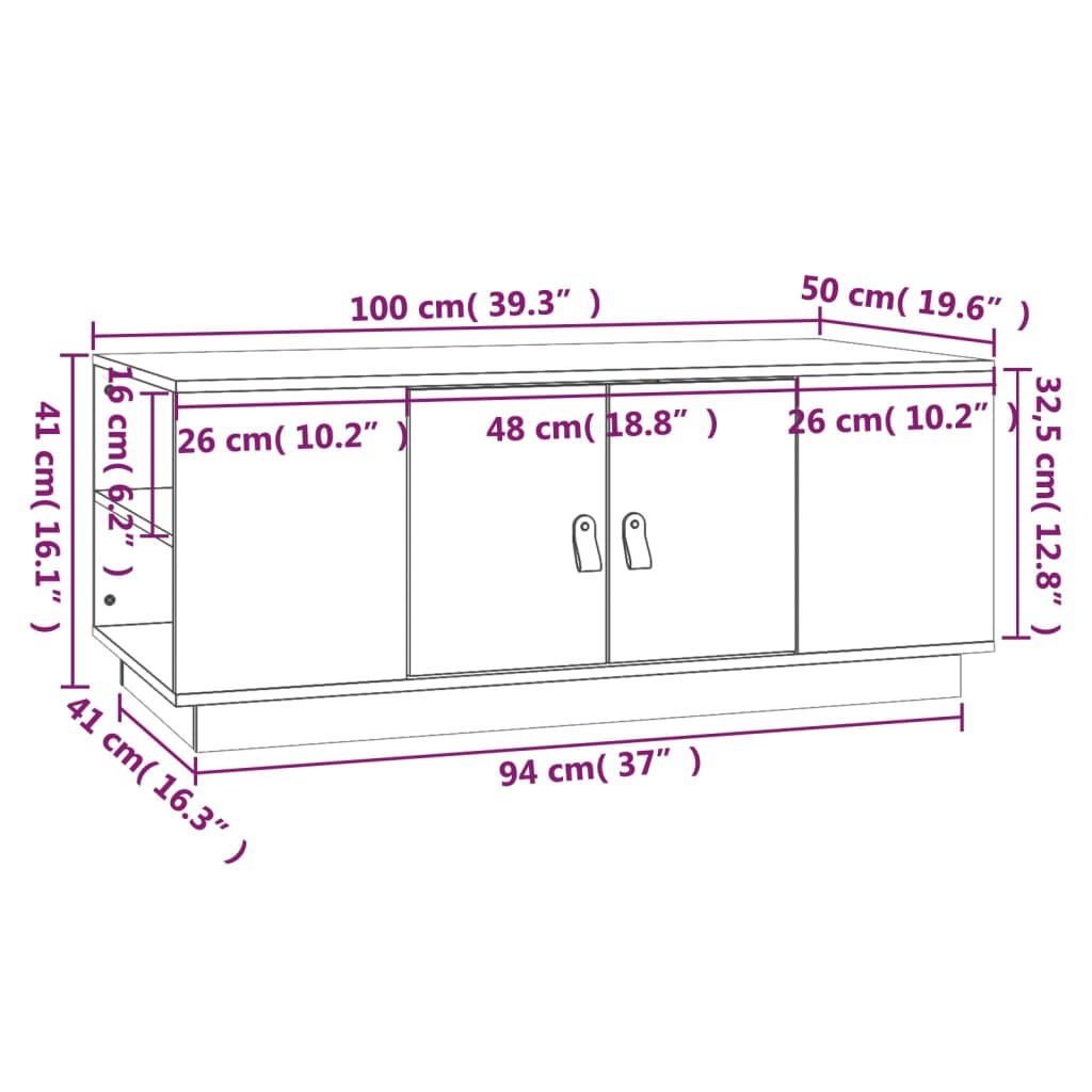 sofabord 100x50x41 cm massivt fyrretræ