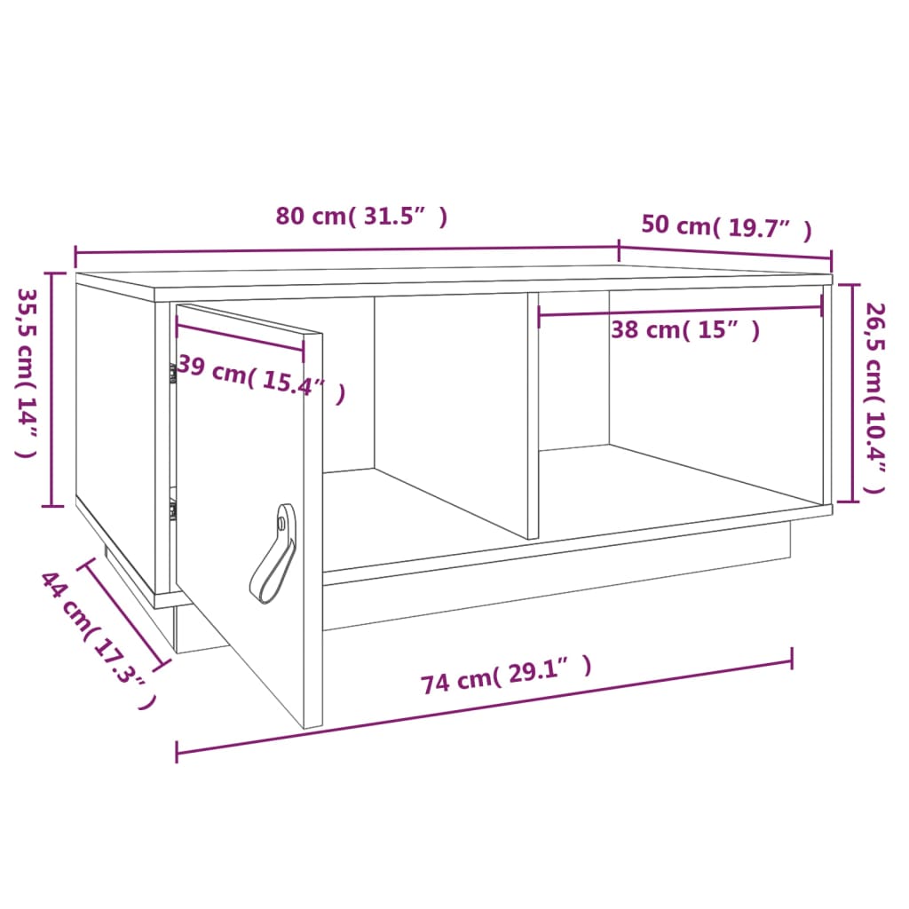 sofabord 80x50x35,5 cm massivt fyrretræ grå