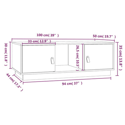 sofabord 100x50x35 cm massivt fyrretræ hvid