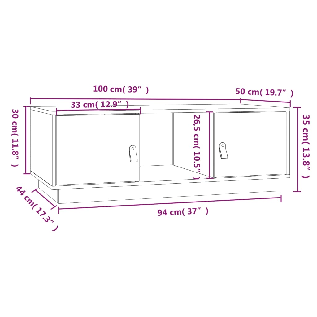 sofabord 100x50x35 cm massivt fyrretræ grå