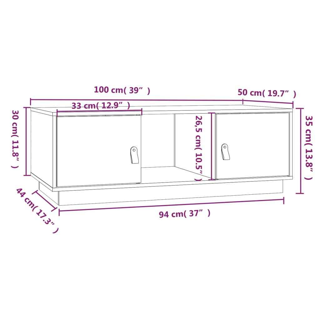 sofabord 100x50x35 cm massivt fyrretræ sort