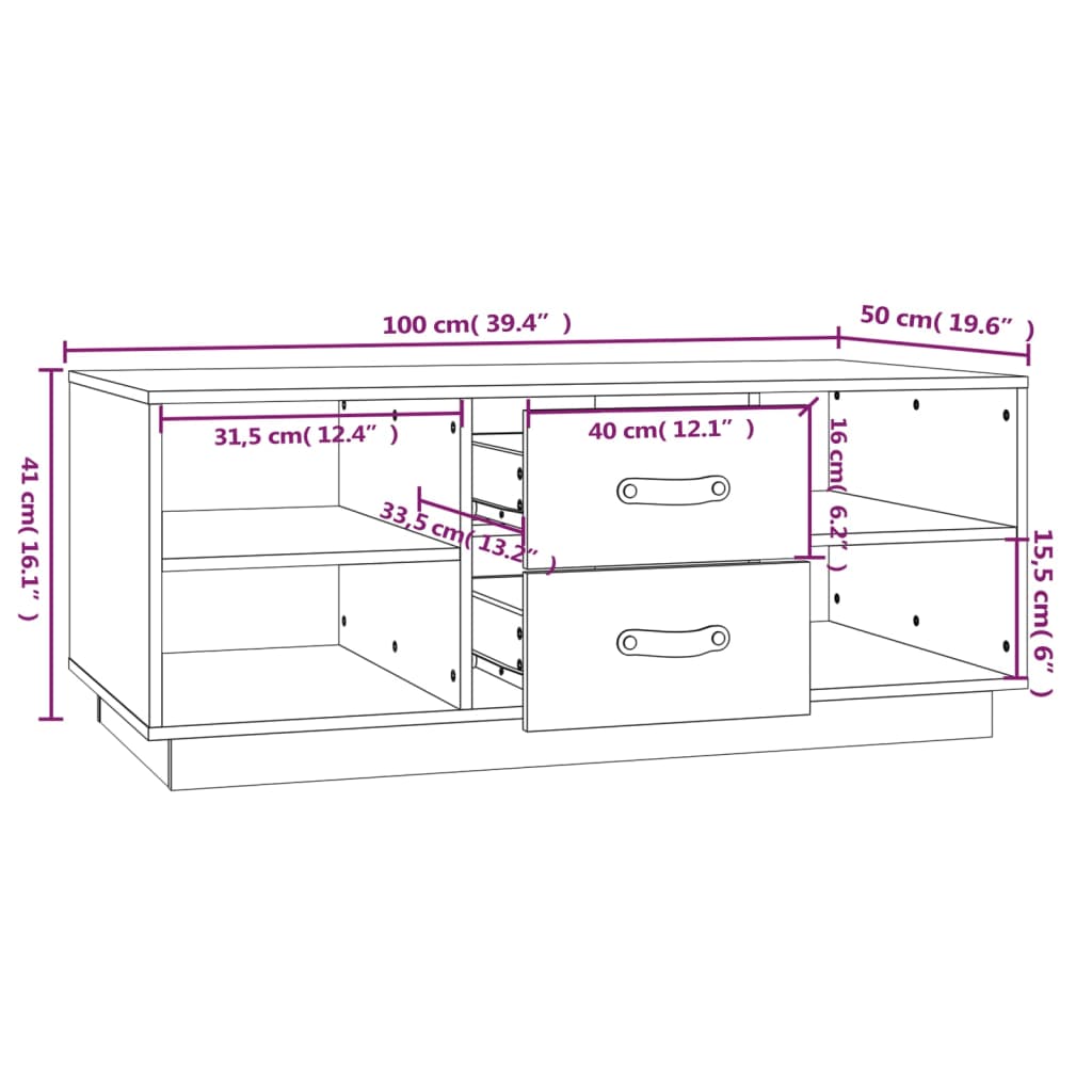 sofabord 100x50x41 cm massivt fyrretræ