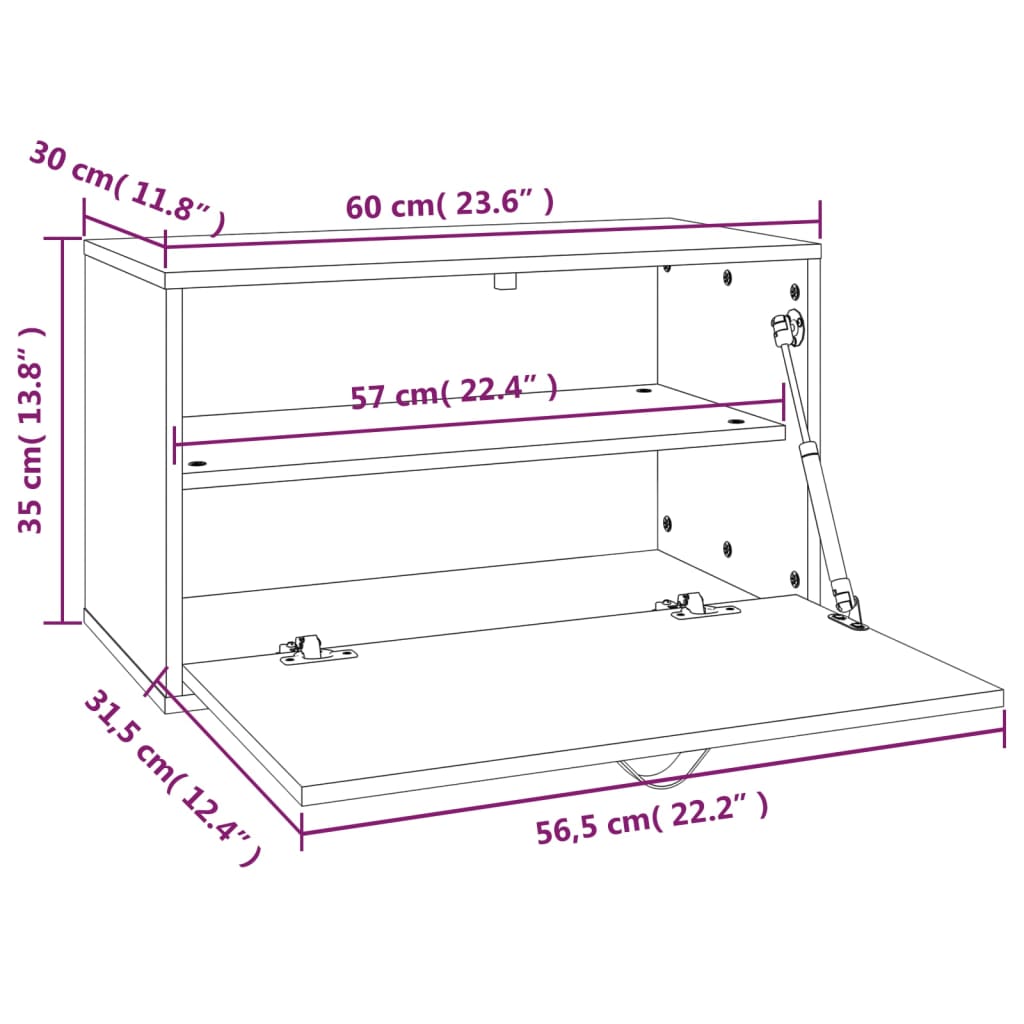 vægskab 60x30x35 cm massivt fyrretræ hvid