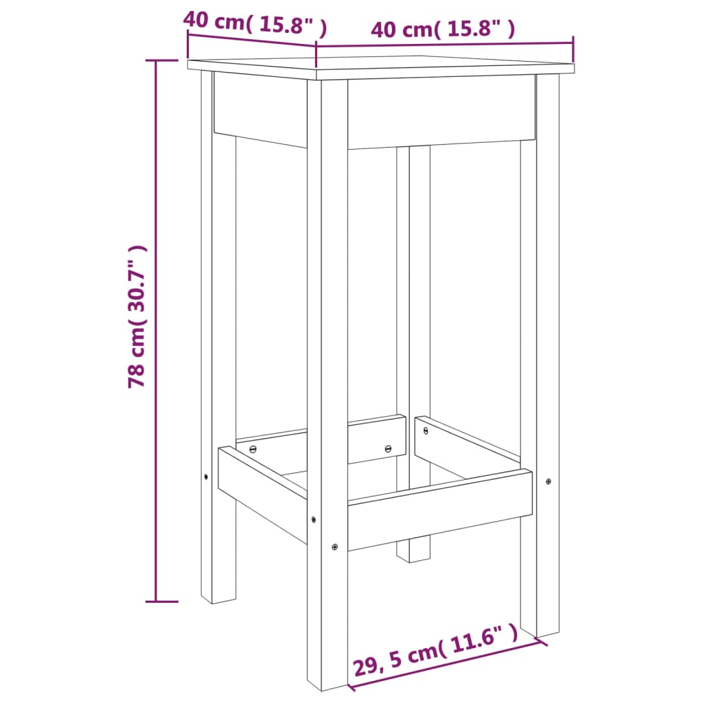 barstole 2 stk. 40x40x78 cm massivt fyrretræ sort