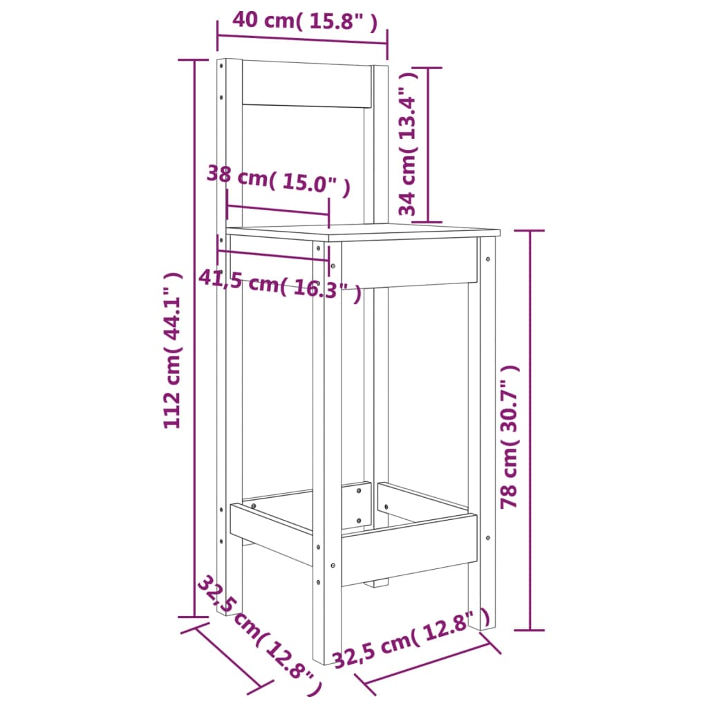 barstole 2 stk. 40x41,5x112 cm massivt fyrretræ