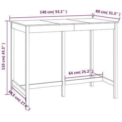 barbord 140x80x110 cm massivt fyrretræ gyldenbrun