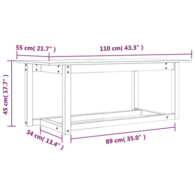 sofabord 110x55x45 cm massivt fyrretræ hvid