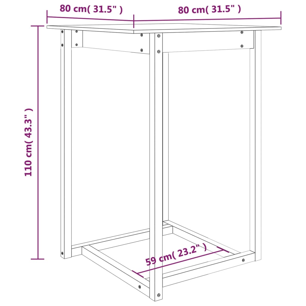 barbord 80x80x110 cm massivt fyrretræ hvid