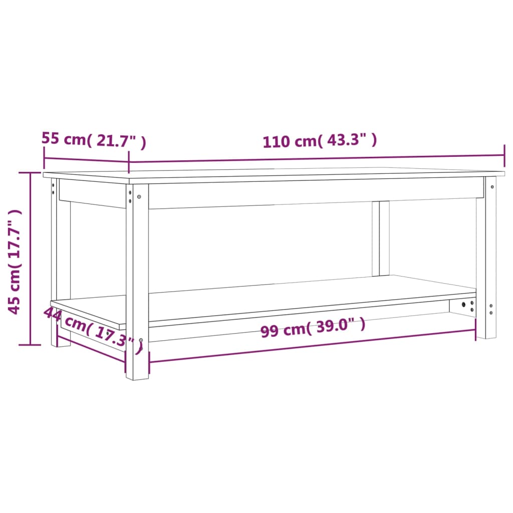 sofabord 110x55x45 cm massivt fyrretræ