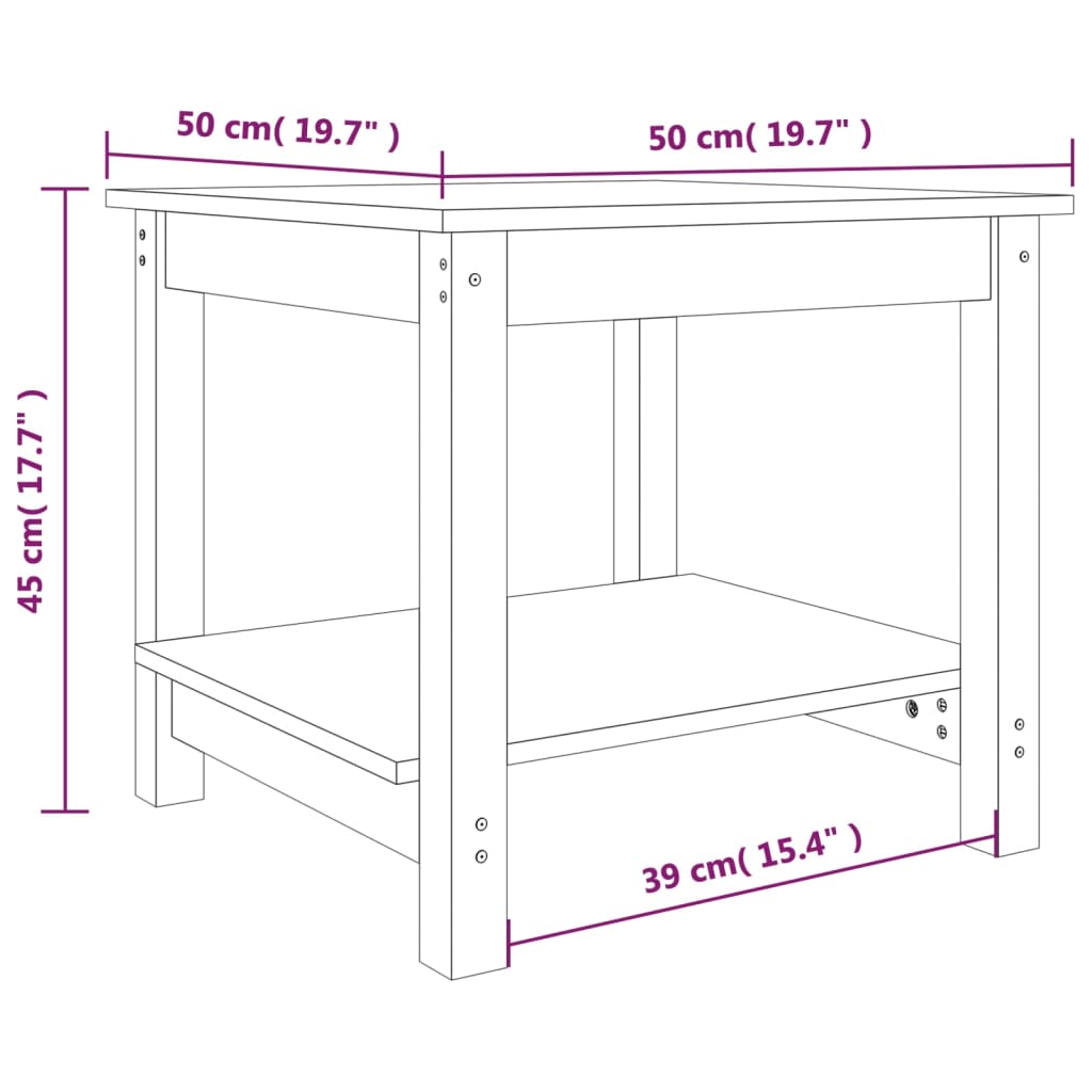 sofabord 50x50x45 cm massivt fyrretræ