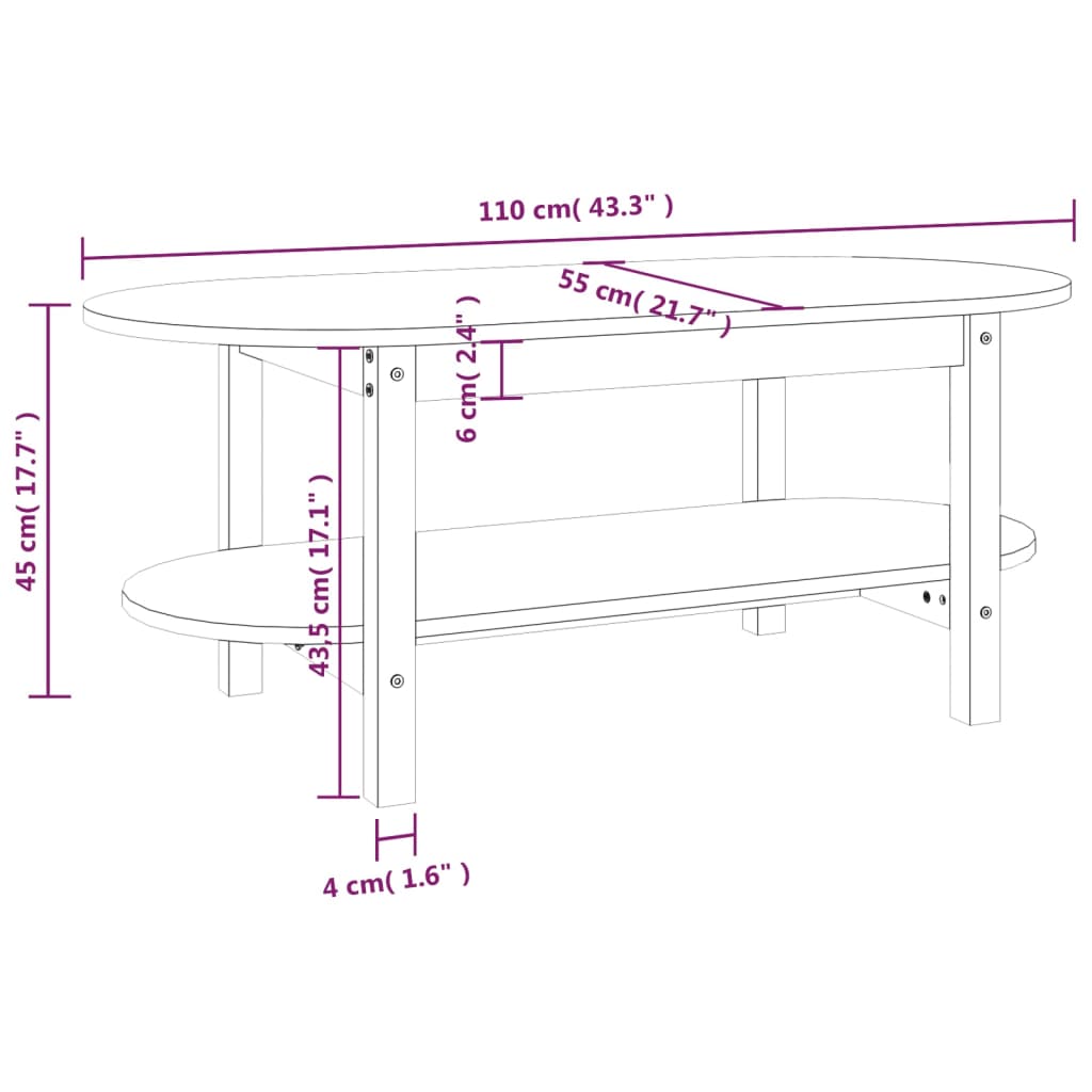 sofabord 110x55x45 cm massivt fyrretræ