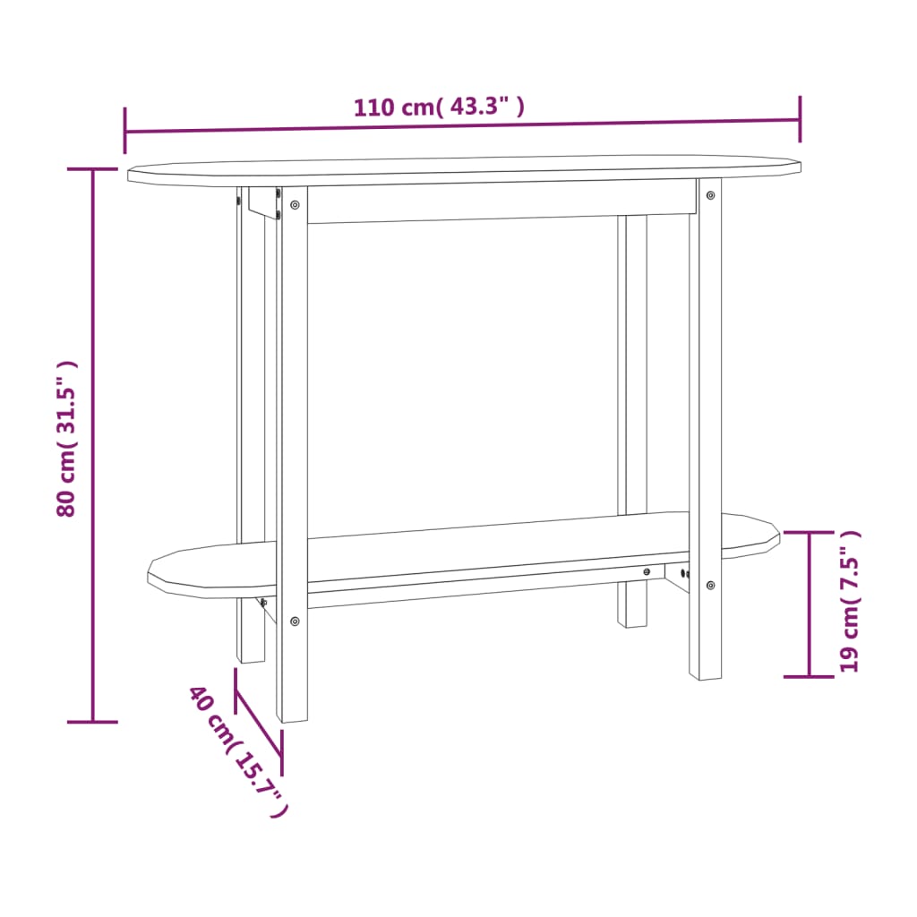 konsolbord 110x40x80 cm massivt fyrretræ grå