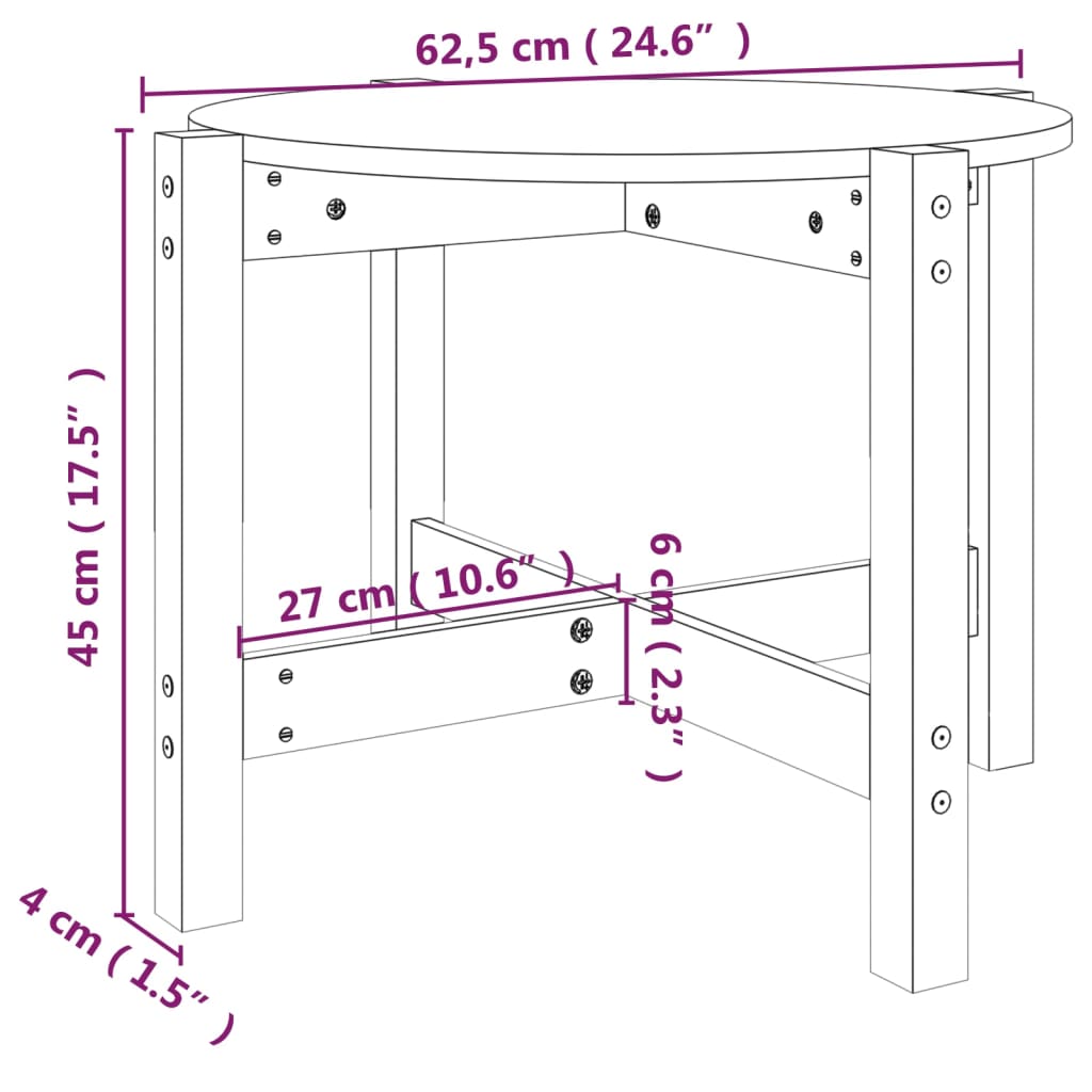 sofabord Ø 62,5x45 cm massivt fyrretræ