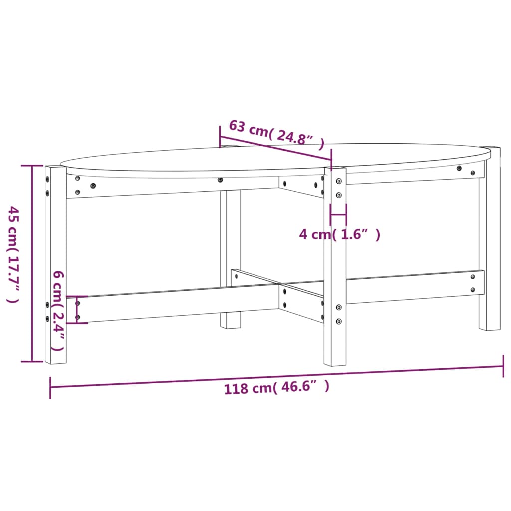 sofabord 118x63x45 cm massivt fyrretræ hvid