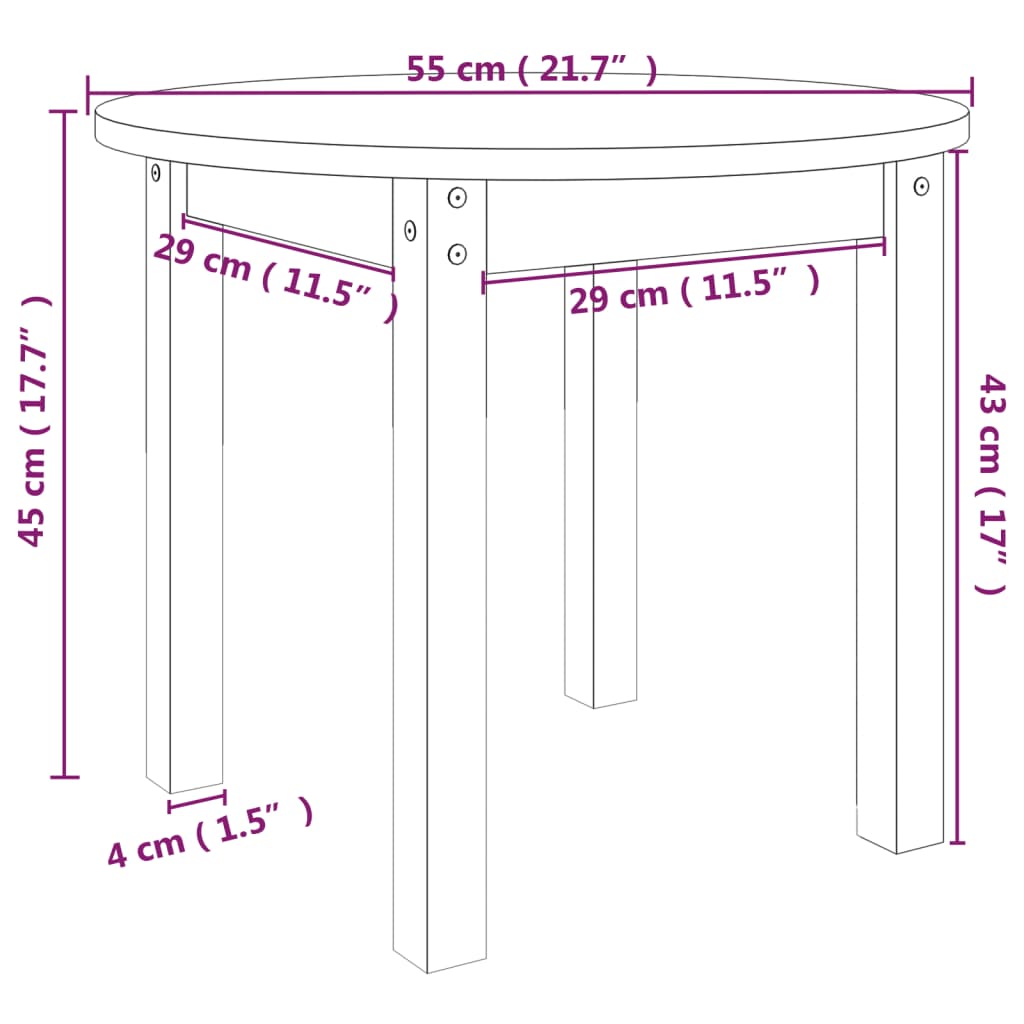 sofabord Ø 55x45 cm massivt fyrretræ hvid