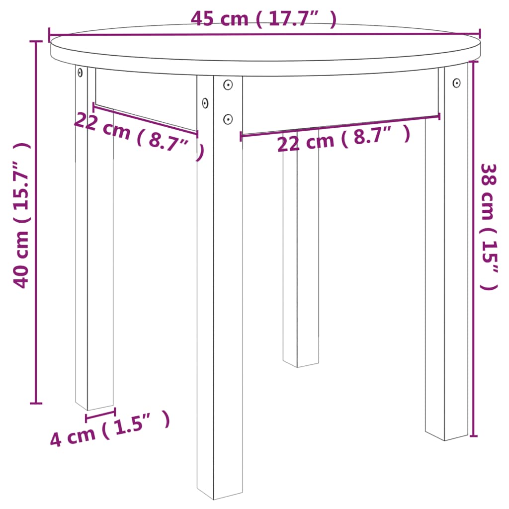 sofabord Ø 45x40 cm massivt fyrretræ hvid