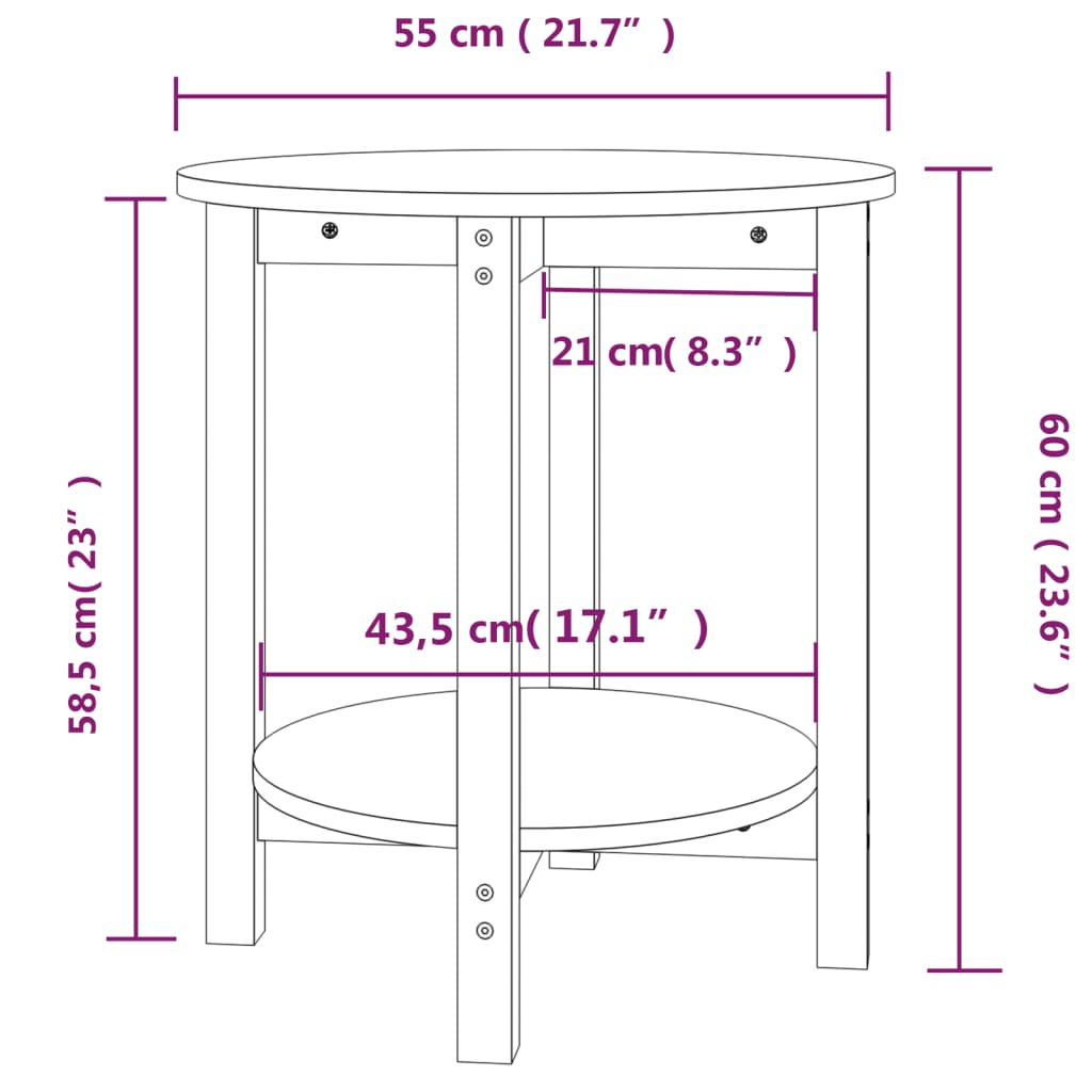 sofabord Ø 55x60 cm massivt fyrretræ grå