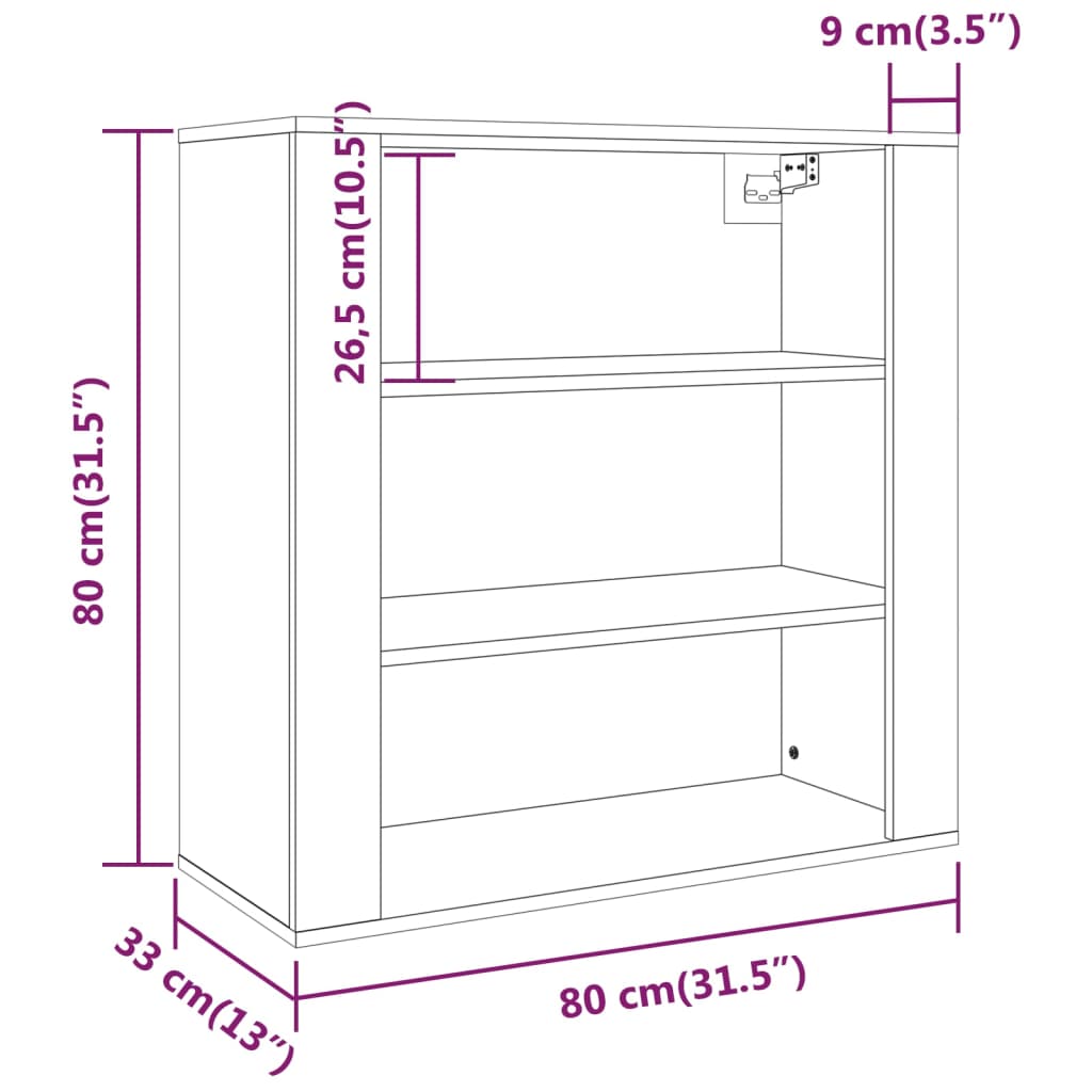 vægskab 80x33x80 cm konstrueret træ hvid