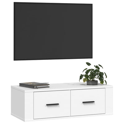 væghængt tv-bord 80x36x25 cm konstrueret træ hvid