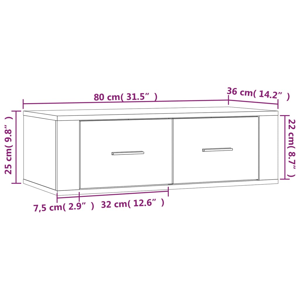 væghængt tv-bord 80x36x25 cm konstrueret træ grå sonoma-eg