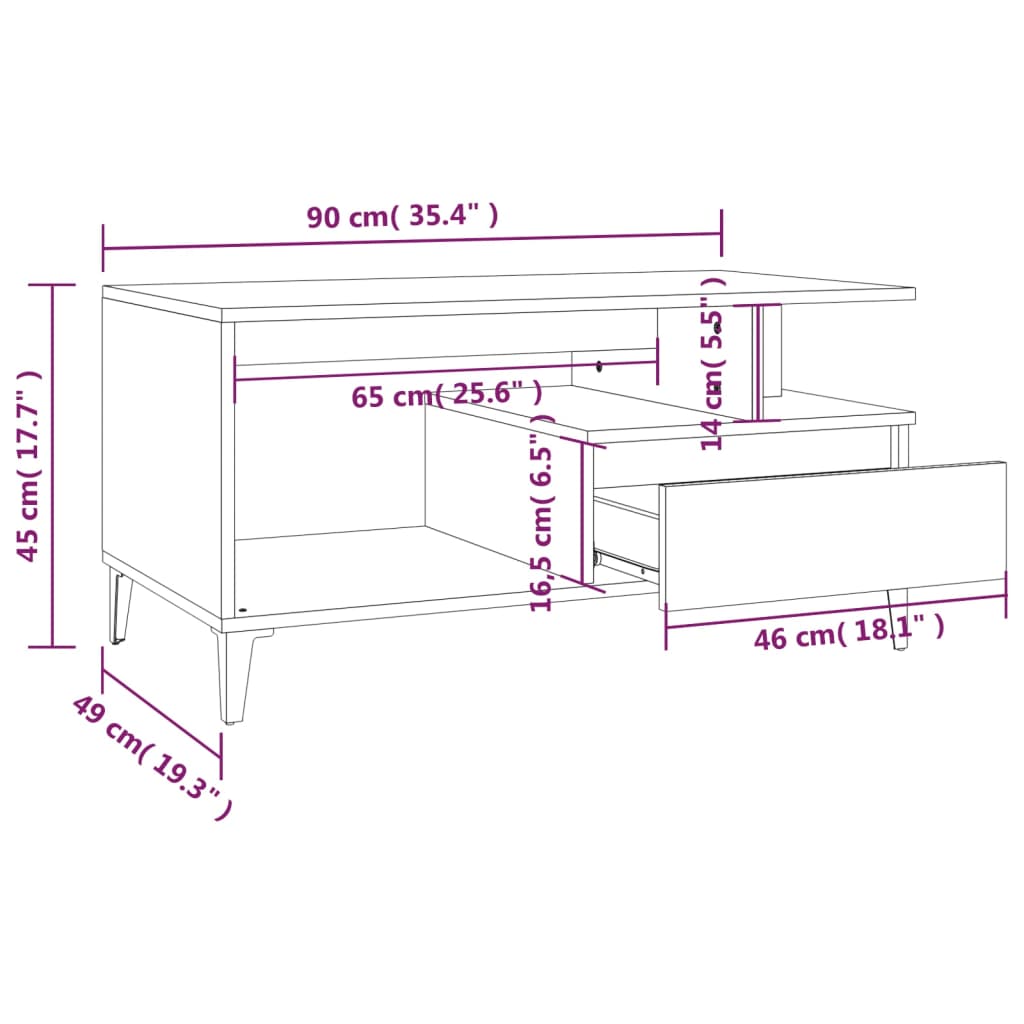 sofabord 90x49x45 cm konstrueret træ sort