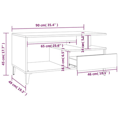 sofabord 90x49x45 cm konstrueret træ hvid højglans