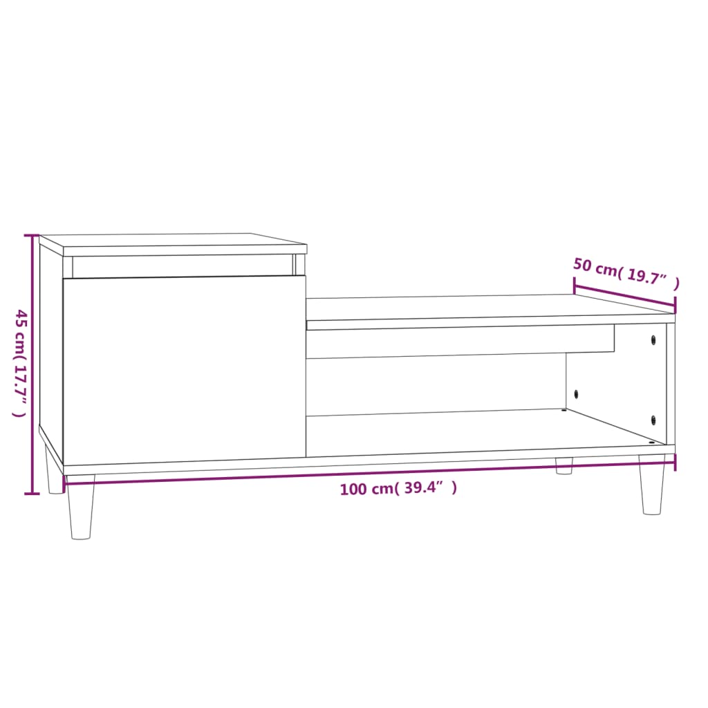 sofabord 100x50x45 cm konstrueret træ sort