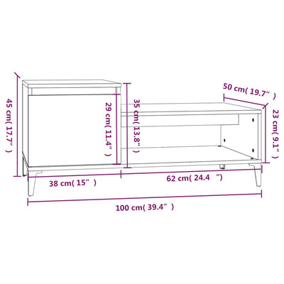 sofabord 100x50x45 cm konstrueret træ hvid