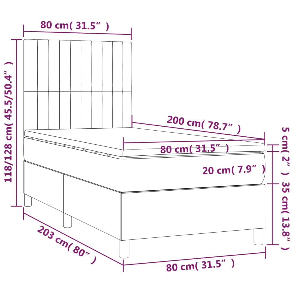 kontinentalseng med LED-lys 80x200 cm stof cremefarvet