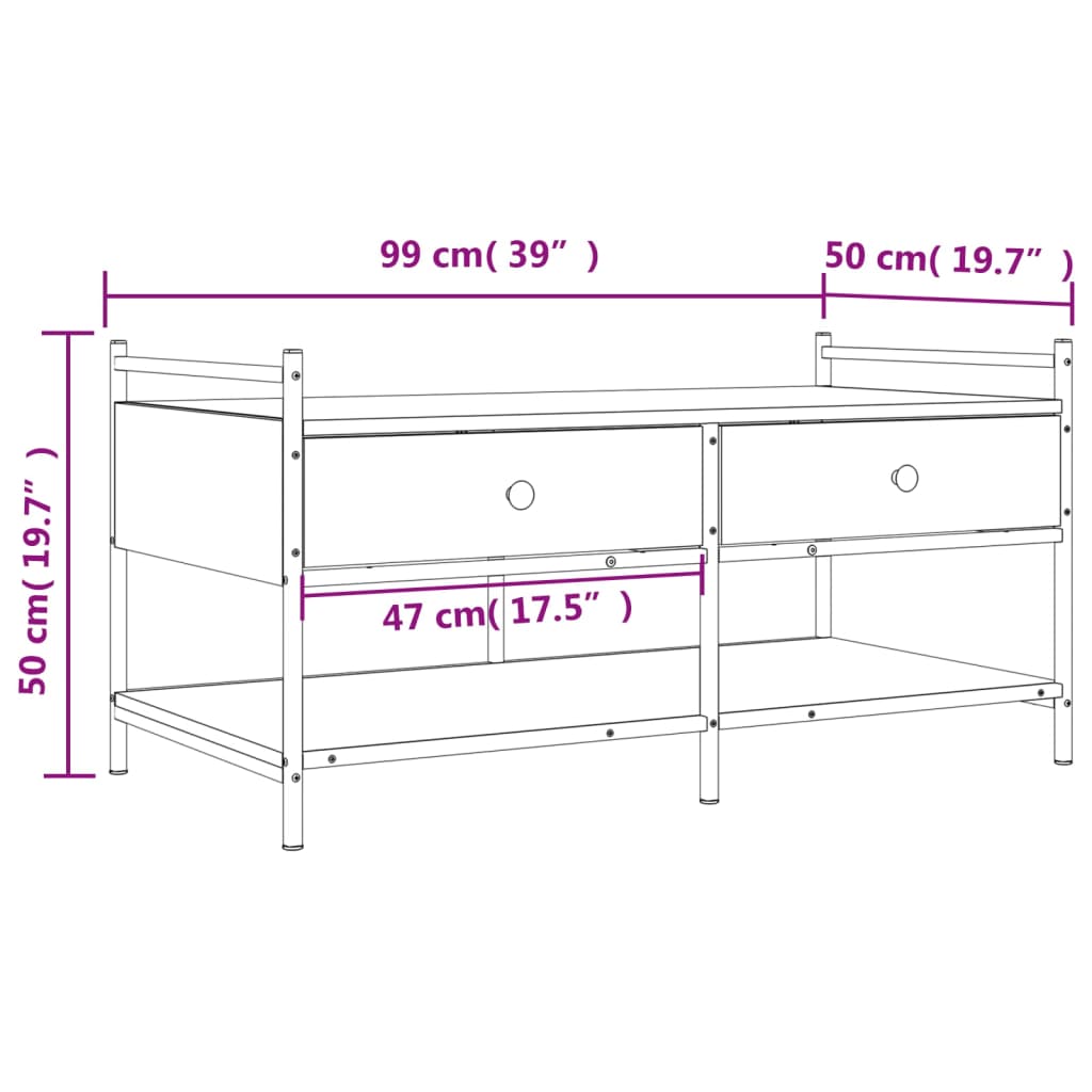 sofabord 99x50x50 cm konstrueret træ røget egetræsfarve