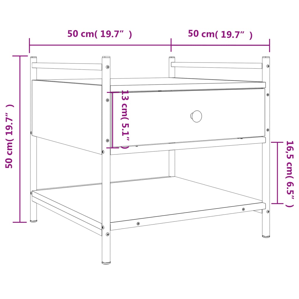 sofabord 50x50x50 cm konstrueret træ røget egetræsfarve