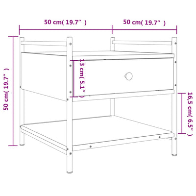 sofabord 50x50x50 cm konstrueret træ røget egetræsfarve